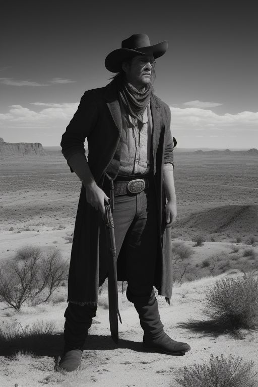 Ethan Steele (Gritty Hero:1.2), sun-baked and weary, stands tall on a windswept mesa, the vast Arizona desert sprawling be...